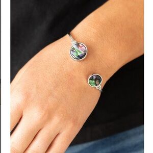 Silver Open-Ended Bracelet with Circular Embellishments